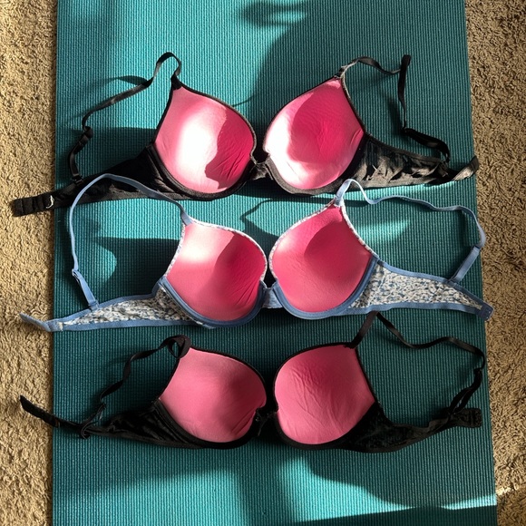 Victoria’s Secret Pink Bra Bundle 3 Black Leopard Lace Polka Dot Blue Floral 36B - Picture 5 of 5